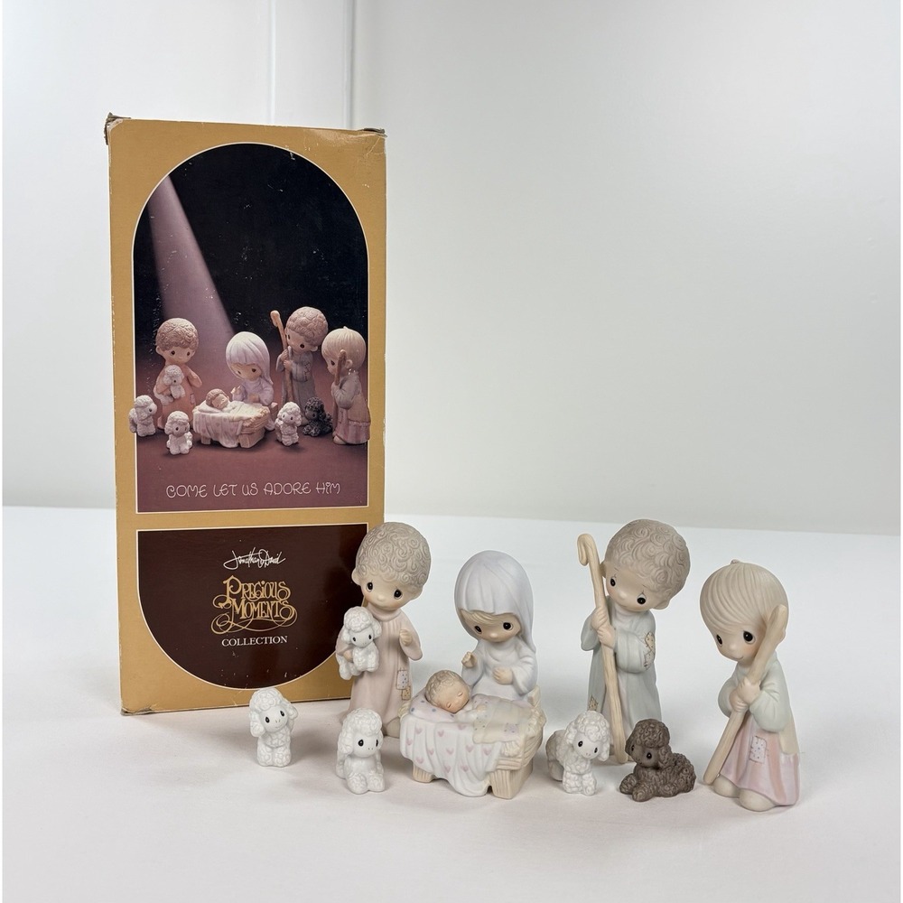 Vintage Precious Moments Nativity Set Come Let Us Adore Him E-2800 9 Pc Boxed
